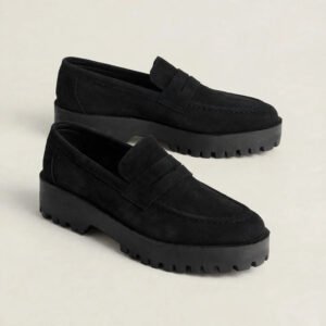 Chunky Suede Loafers - Black