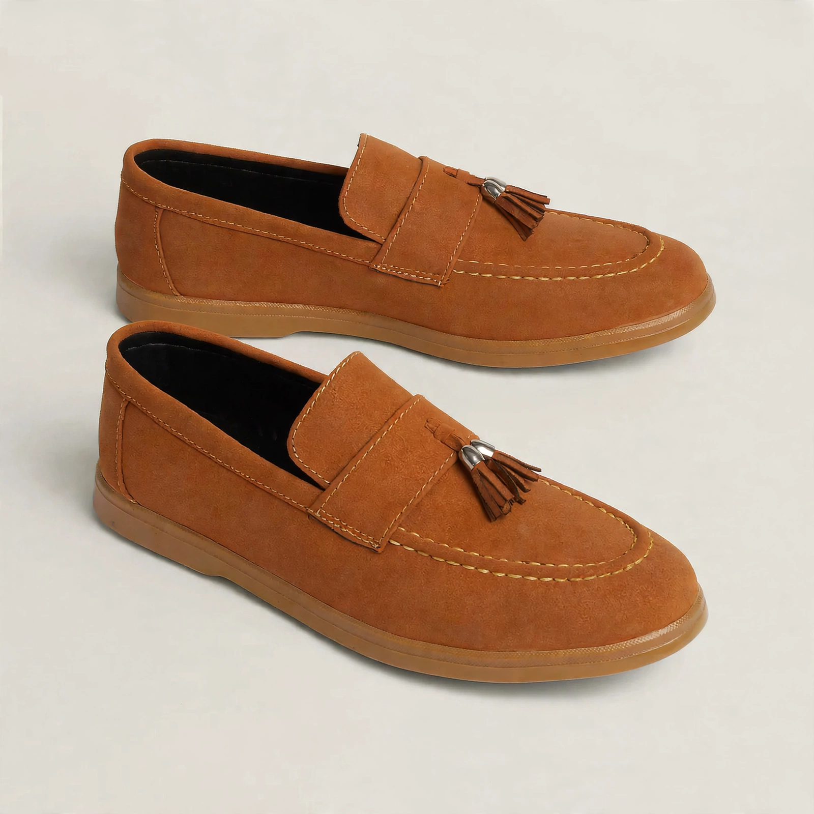 Tassel Suede Casual Loafers - Tan