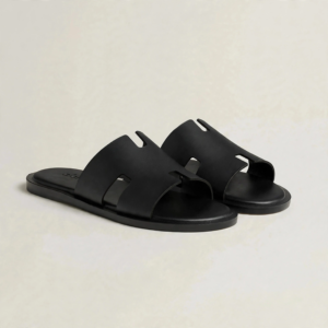 black leather H-style chappal for men